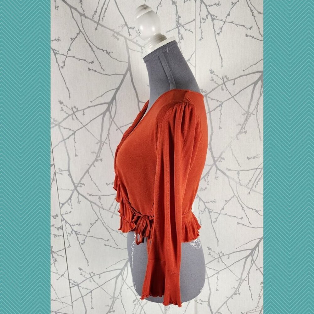 Urban Outfitters Rust Red Ruffle Wrap Crop Top - Picture 2 of 4